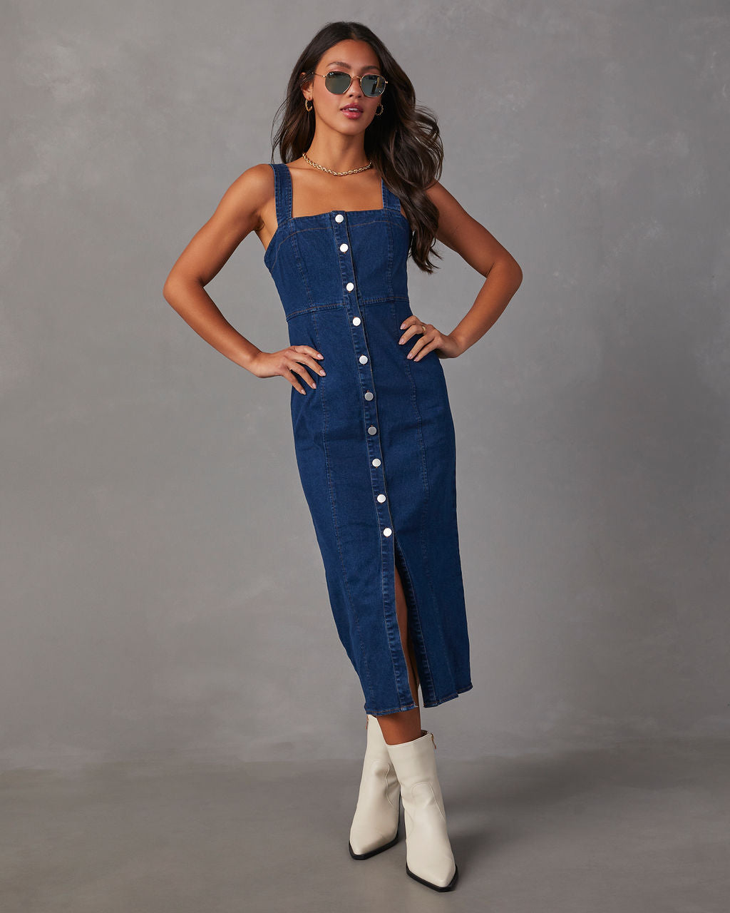 Denim button up midi dress sales