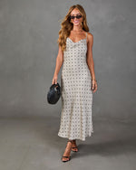 Gentle Arrival Satin Polka Dot Maxi Dress