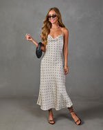 Gentle Arrival Satin Polka Dot Maxi Dress