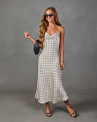 Gentle Arrival Satin Polka Dot Maxi Dress