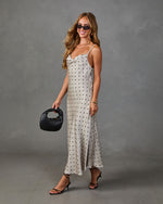 Gentle Arrival Satin Polka Dot Maxi Dress