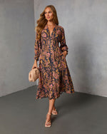 Spiced Orchard Abstract Print Midi Dress