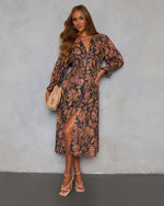 Spiced Orchard Abstract Print Midi Dress