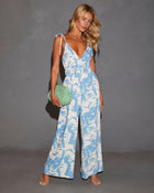 Blue % Celestia Elastic Waist Pocketed Jumpsuit-1