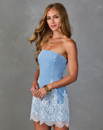 Sunny Cheers Denim Lace Trim Mini Dress