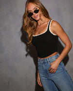 Black/Cream % On The Rise Contrast Scallop Trim Tank-9