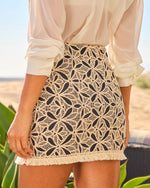 Coastal Heiress Geometric Crochet Fringe Hem Mini Skirt