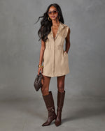 Chai Time Faux Suede Mini Shirt Dress