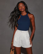 Navy % Rylan High Neck Cropped Tank-1