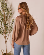 Mocha % Teylor Split Ruffle Neckline Top-3
