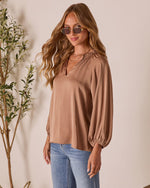Mocha % Teylor Split Ruffle Neckline Top-4