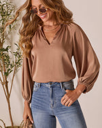 Mocha % Teylor Split Ruffle Neckline Top-1
