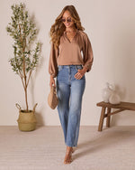 Mocha % Teylor Split Ruffle Neckline Top-2