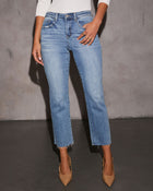 Augustina Mid Rise Cropped Straight Leg Denim