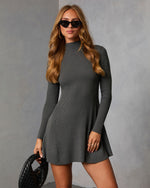 Heather Charcoal % Wish You Well Ribbed Mock Neck Mini Dress-1