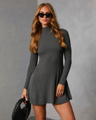 Heather Charcoal % Wish You Well Ribbed Mock Neck Mini Dress-1