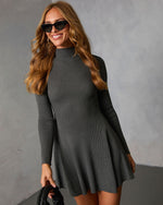 Heather Charcoal % Wish You Well Ribbed Mock Neck Mini Dress-5