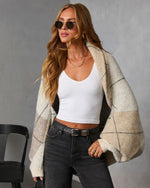 Oatmeal % Marenne Cropped Argyle Print Cardigan-1