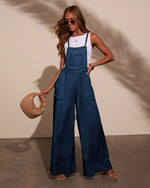 Medium Wash % Carah Relaxed Chambray Overalls-5