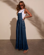 Medium Wash % Carah Relaxed Chambray Overalls-3