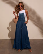 Medium Wash % Carah Relaxed Chambray Overalls-6