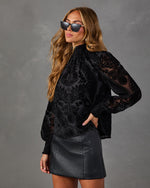 Rhyland Abstract Velvet Mock Neck Blouse