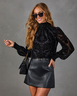 Rhyland Abstract Velvet Mock Neck Blouse