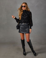 Rhyland Abstract Velvet Mock Neck Blouse