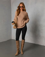 Mocha % Baby It's You Knit Balloon Sleeve Pullover Sweater-2