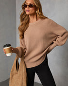 Mocha % Baby It's You Knit Balloon Sleeve Pullover Sweater-1