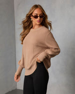 Mocha % Baby It's You Knit Balloon Sleeve Pullover Sweater-3