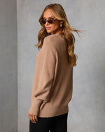 Mocha % Baby It's You Knit Balloon Sleeve Pullover Sweater-4