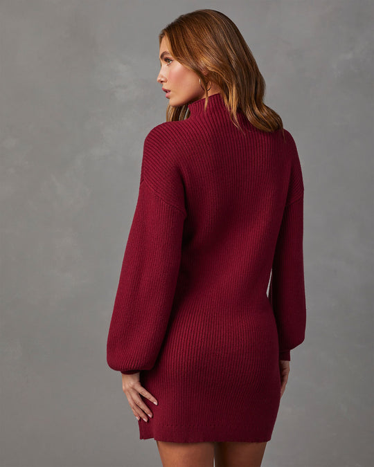 Burgundy % Anastasia Mock Neck Knit Sweater Dress-1