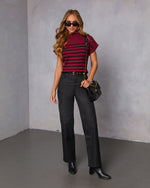 Burgundy Stripe % Cider Striped Mock Neck Sweater-2