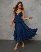 Navy % Love Waits Tiered Peplum Midi Dress-1