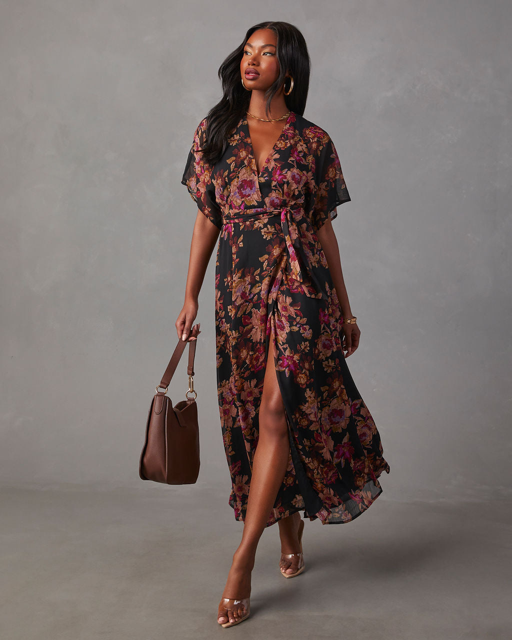 Aubrey Surplice Chiffon Floral Maxi Dress – VICI