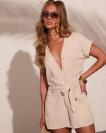 Essential Edit Striped Linen Blend Waist Tie Romper