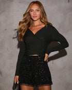 Black % Cece Drape Long Sleeve Top-1