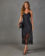 Darling Moment Satin Lace Midi Dress