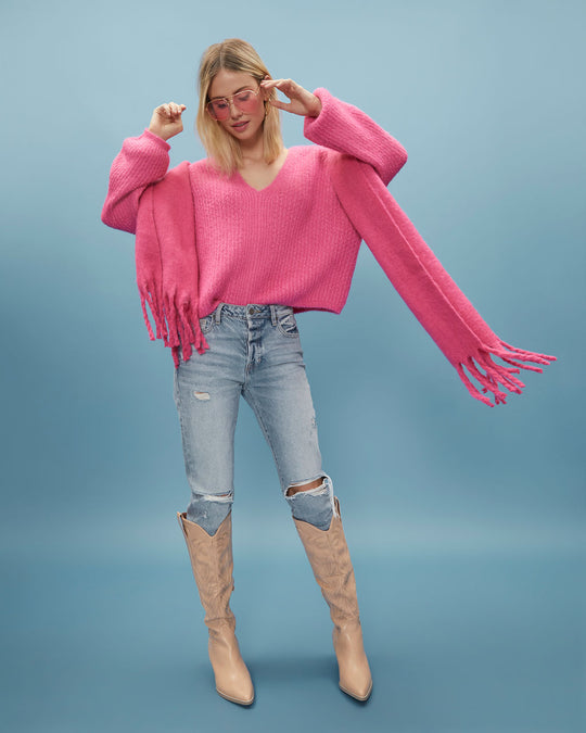Pink % Egremont V-Neck Sweater-2