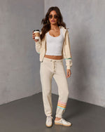 Cream Multi % Seloria Striped Sleeve Drawstring Hoodie-2