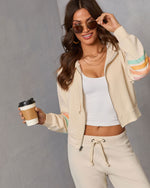 Cream Multi % Seloria Striped Sleeve Drawstring Hoodie-5