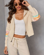 Cream Multi % Seloria Striped Sleeve Drawstring Hoodie-1
