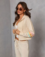 Cream Multi % Seloria Striped Sleeve Drawstring Hoodie-3