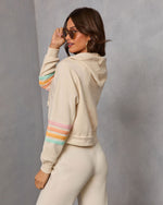 Cream Multi % Seloria Striped Sleeve Drawstring Hoodie-4