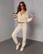 Cream Multi % Seloria Striped Sleeve Drawstring Hoodie-6