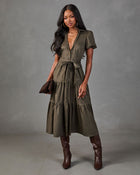 Monae Tiered Faux Suede Midi Dress