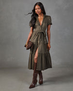 Monae Tiered Faux Suede Midi Dress