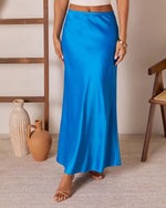 Blue % Summer Coastin Straight Satin Maxi Skirt-2