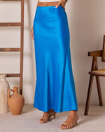 Blue % Summer Coastin Straight Satin Maxi Skirt-5